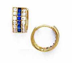 
14k Yellow Gold 1.5 mm Round Clear and Blue Cubic Zirconia Earrings
