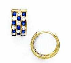 
14k Yellow Gold 1.5 mm Round Clear and Blue Cubic Zirconia Earrings
