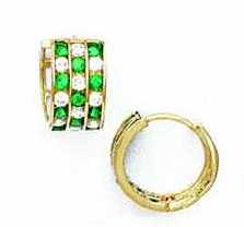 
14k Yellow Gold 1.5 mm Round Clear and Green Cubic Zirconia Earrings
