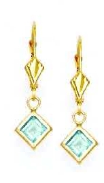 
14k Yellow Gold 5 mm Square Light-Blue Cubic Zirconia Drop Earrings
