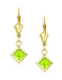 
14k Yellow Gold 5 mm Square Green Cubic Zirconia Drop Earrings
