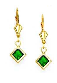 
14k Yellow Gold 5 mm Square Green Cubic Zirconia Drop Earrings
