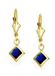 
14k Yellow Gold 5 mm Square Blue Cubic Zirconia Drop Earrings
