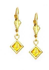 
14k Yellow Gold 5 mm Square Yellow Cubic Zirconia Drop Earrings
