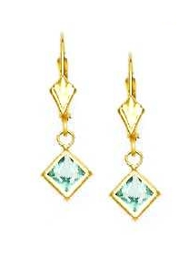 
14k Yellow Gold 5 mm Square Light-Blue Cubic Zirconia Drop Earrings
