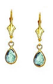 
14k Yellow Gold 7x5 mm Pear Light-Blue Cubic Zirconia Drop Earrings
