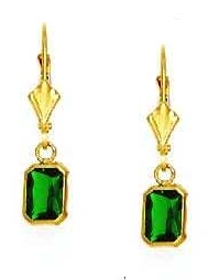 
14k Yellow Gold 7x5 mm Emerald-Cut Green Cubic Zirconia Drop Earrings
