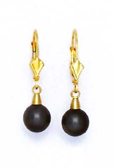 
14k Yellow Gold 7 mm Round Black Crystal Pearl Drop Earrings
