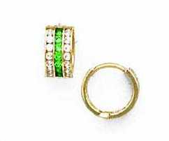 
14k Yellow Gold 1.5 mm Round Clear and Green Cubic Zirconia Earrings
