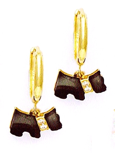 
14k Yellow Cubic Zirconia Onyx Puppy Hinged Earrings
