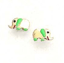 
14k Yellow Green Enamel Childrens Elephant Earrings
