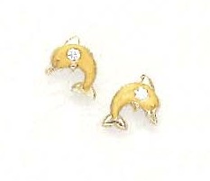 
14k Yellow Gold Cubic Zirconia Yellow Enamel Childrens Dolphin Earrings
