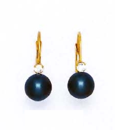 
14k Yellow Gold 7 mm Round Black Crystal Pearl Earrings
