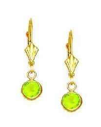 
14k Yellow Gold 5 mm Round Green Cubic Zirconia Drop Earrings
