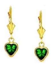 
14k Yellow Gold 6 mm Heart Green Cubic Zirconia Drop Earrings
