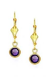 
14k Yellow Gold 5 mm Round Purple Cubic Zirconia Drop Earrings
