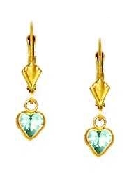 
14k Yellow Gold 5 mm Heart Light-Blue Cubic Zirconia Drop Earrings
