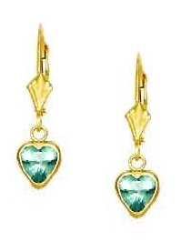 
14k Yellow Gold 6 mm Heart Light-Blue Cubic Zirconia Drop Earrings
