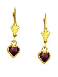 
14k Yellow Gold 5 mm Heart Pink Cubic Zirconia Drop Earrings
