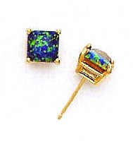 
14k Yellow Gold 6 mm Square Mystic Green Simulated Opal Earrings
