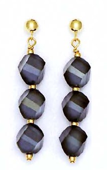 
14k Yellow Gold 8 mm Helix Black Crystal Drop Earrings
