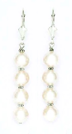 
14k White 7 mm Round White Crystal Pearl Drop Earrings
