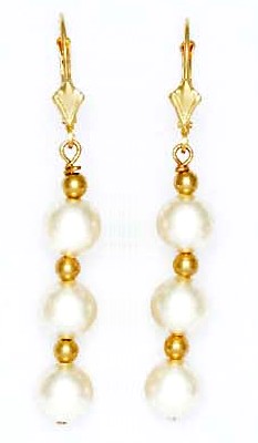 
14k Yellow 7 mm Round White Crystal Pearl Drop Earrings
