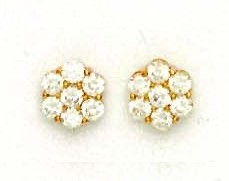 
14k Yellow Gold 3 mm Round Cubic Zirconia Flower Design Earrings
