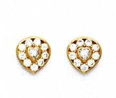 
14k Yellow Gold Round and Heart Cubic Zirconia Heart Shape Earrings
