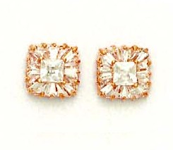 
14k Rose Gold Princess and Baguette Cubic Zirconia Fancy Earrings
