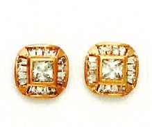 
14k Rose Gold Princess and Baguette Cubic Zirconia Fancy Earrings
