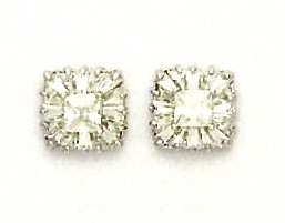 
14k White Gold Princess and Baguette Cubic Zirconia Fancy Earrings
