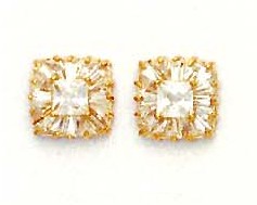 
14k Yellow Gold Princess and Baguette Cubic Zirconia Fancy Earrings
