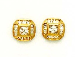 
14k Yellow Gold Princess and Baguette Cubic Zirconia Fancy Earrings
