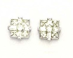 
14k White Gold Princess Round and Baguette Cubic Zirconia Fancy Earrings
