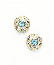 
14k Yellow Round Blue Cubic Zirconia Circle Earrings
