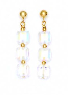 
14k Yellow 6 mm Cube Clear Crystal Drop Earrings
