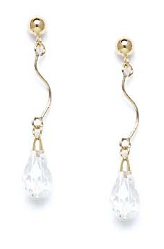 
14k Yellow Gold 9x6 mm Briolette Clear Crystal Drop Earrings
