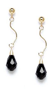 
14k Yellow Gold 9x6 mm Briolette Black Crystal Drop Earrings
