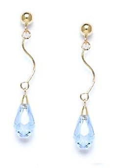 
14k Yellow Gold 9x6 mm Briolette Light-Aqua Crystal Drop Earrings
