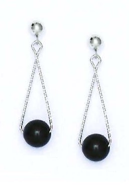 
14k White 7 mm Round Black Crystal Pearl Swing Drop Earrings
