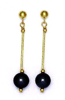 
14k Yellow Gold 7 mm Round Black Crystal Pearl Drop Earrings
