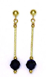 
14k Yellow 6 mm Round Dark-Blue Crystal Drop Earrings
