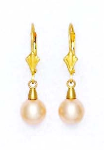 
14k Yellow Gold 7 mm Round Light-Cream Crystal Pearl Earrings
