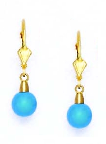 
14k Yellow Gold 7 mm Round Simulated Light-Blue Crystal Pearl Earrings
