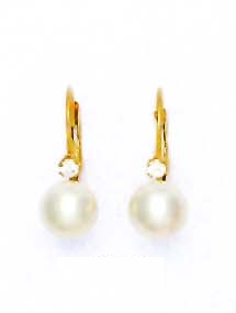 
14k Yellow Gold 7 mm Round White Crystal Pearl Earrings
