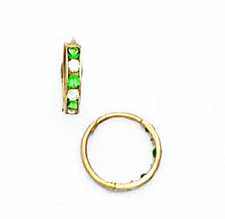 
14k Yellow Gold 1.5 mm Square Clear and Green Cubic Zirconia Earrings
