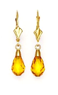 
14k Yellow Gold 9x6 mm Briolette Lime-Yellow Crystal Earrings
