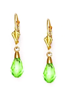 
14k Yellow Gold 9x6 mm Briolette Green Crystal Earrings
