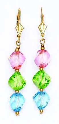 
14k Yellow Gold 8 mm Helix Pink green and Blue Crystal Earrings
